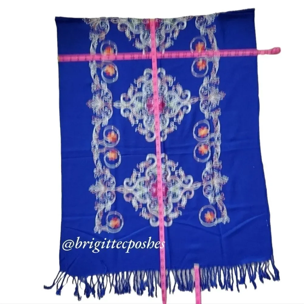 CHALINA Blue Embroidered Shawl